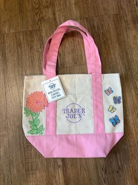 TRADER JOE’S Mini Pink Canvas Tote w/ Floral & Butterfly Art by @sails66 13”x11”